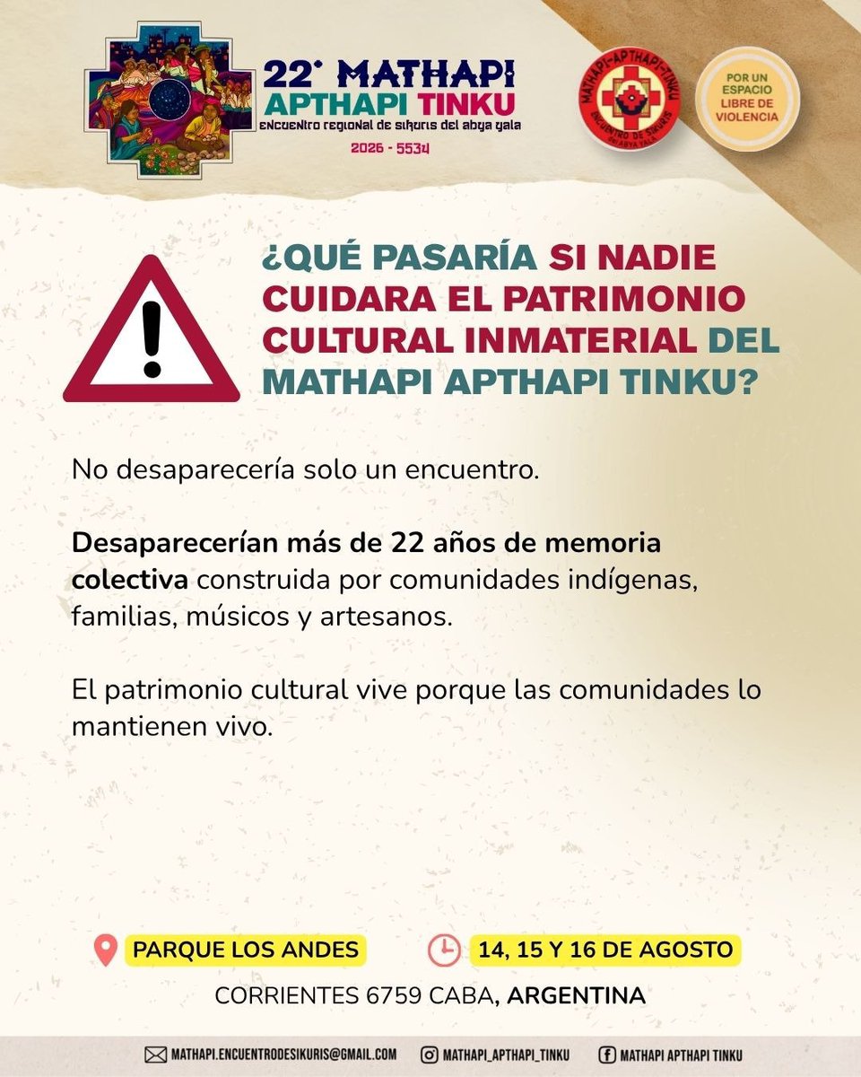 t_zalu's tweet photo. MATHAPI ATHAPI TINKU es un evento que se realiza en Buenos Aires ya hace 22 años. Nace de la necesidad de mantener y sostener la cultura andina que también es patrimonio argentino. El evento se realizará, como en muchos otros años, en Parque Los Andes, Chacarita y corre peligro https://t.co/bqQF19uzw9