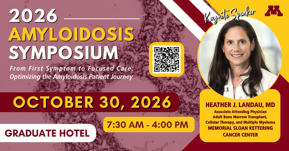 UMN_DCVM's tweet photo. Join us &amp; @UMNkidney on 10/30 for the 2026 Amyloidosis Symposium! 7:30AM-4:00PM, Graduate Hotel, Mpls. Explore advances in recognition, diagnosis &amp; management, early diagnosis, timely referrals &amp; multidisciplinary collaboration. CME available. 

Register: https://t.co/3YSsVPT9Cf https://t.co/A5aXcIoxs4