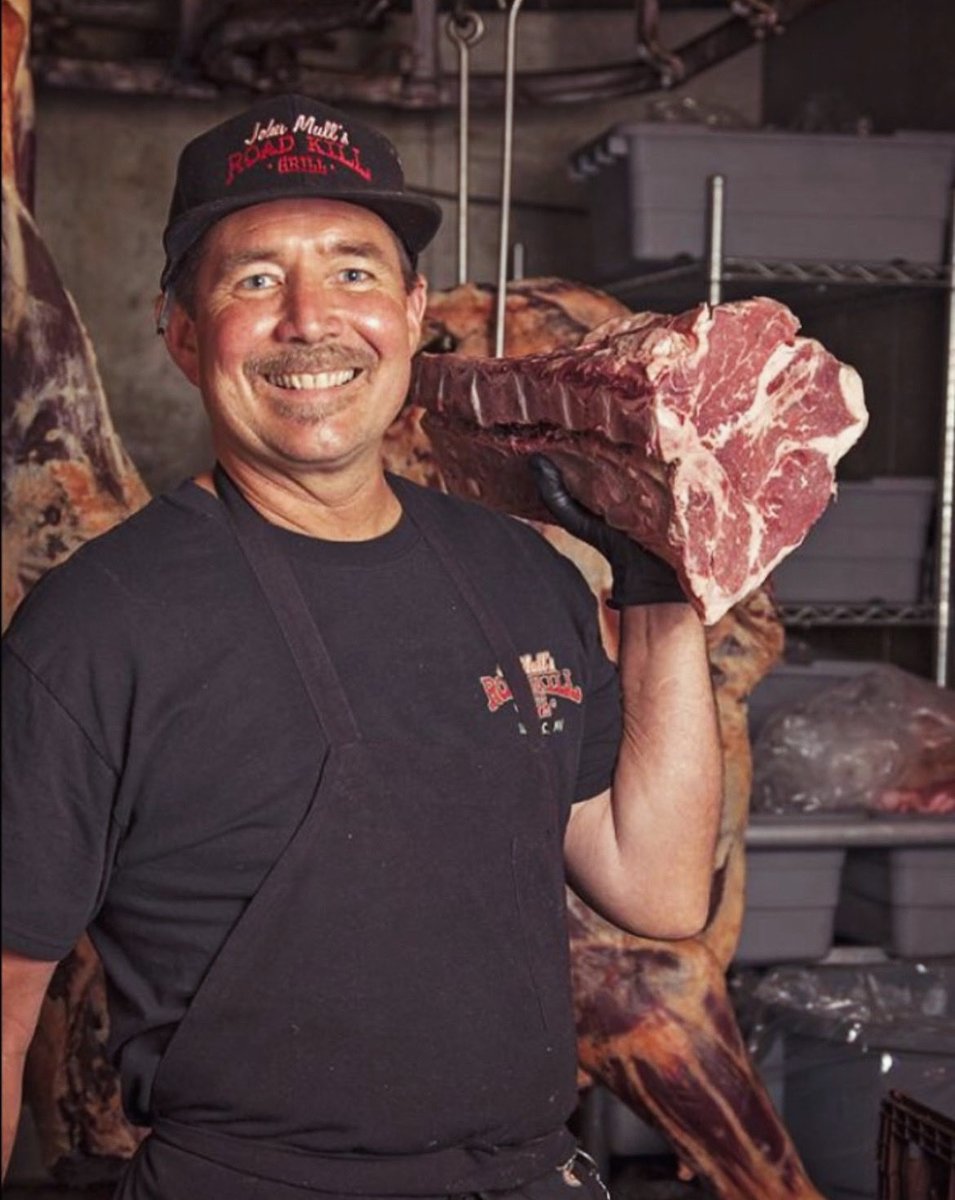 roadkillgrilllv's tweet photo. Are #waybackwednesdays still a thing? 🤔 This snap is too good to keep hidden in the archives. 

Pictured here is Chuck Frommer in his element! Chuck is the 3rd generation of the Mull’s family to own &amp; operate John Mull’s Meats. He is also the creator of the Road Kill Grill. 🔥 https://t.co/0h7I7Y6Iav