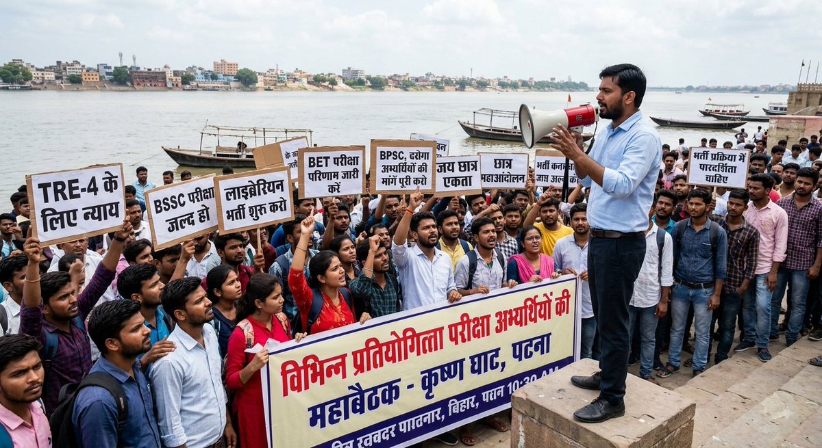 7ANURAGSHARMA's tweet photo. पटना में छात्रों के महाआंदोलन की तैयारी!
TRE-4, BSSC, BPSC, दारोगा, अन्य अभ्यर्थियों की आज कृष्ण घाट पर महाबैठक। छात्र नेता दिलीप कुमार की अगुवाई में रणनीति पर मंथन, बैठक के बाद आंदोलन की आधिकारिक घोषणा संभव।
सुबह 10:30 बजे से कृष्ण घाट
#Patna #StudentProtest #BPSC #BSSC #TRE4 https://t.co/tEElButo6v