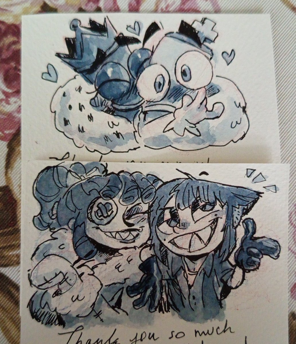 lara_g_rguez's tweet photo. New doodles for the new orders ^^
Thank you so much for your support ^^
You have new prints available in my shop
Really, you help a lot
#illustrationㅤ #art #doodle #checkmates #tadckinger #queenie #ragapom #evilragapom #mafia #tadc #tadcfanart #evilragatha #evilpomni https://t.co/JdMMclceB4