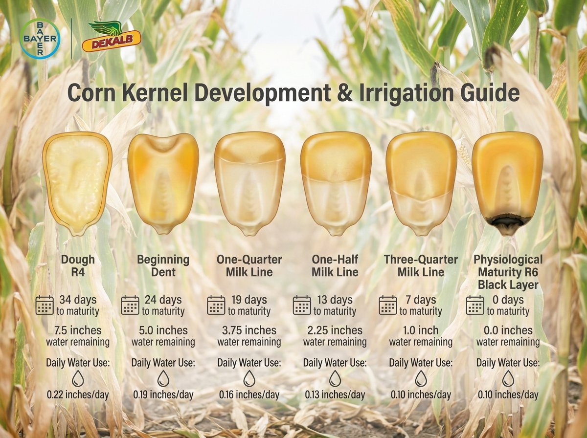 HTAgronomy's tweet photo. Good reminders on late season irrigation needs and days to maturity. With the way this season has gone, the end can’t get here soon enough 🥵 https://t.co/P0wLz157Ab