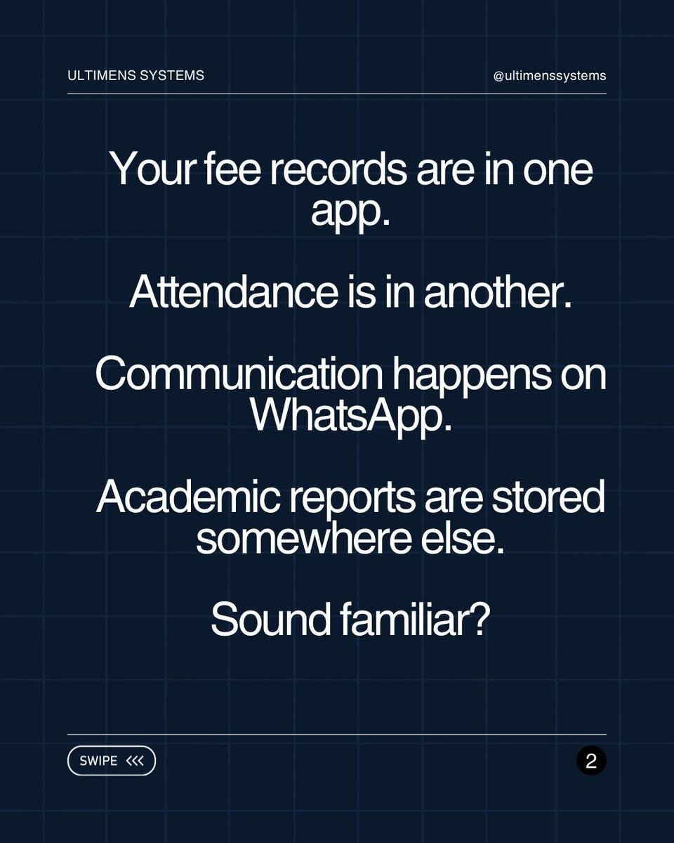 ultimenssystems's tweet photo. More technology isn't always the answer.

Schools need connected technology, where payments, attendance, records and communication work together.

Less complexity. More clarity.

#SchoolManagement #DigitalTransformation #EdTechNigeria https://t.co/cLiChy4j2r