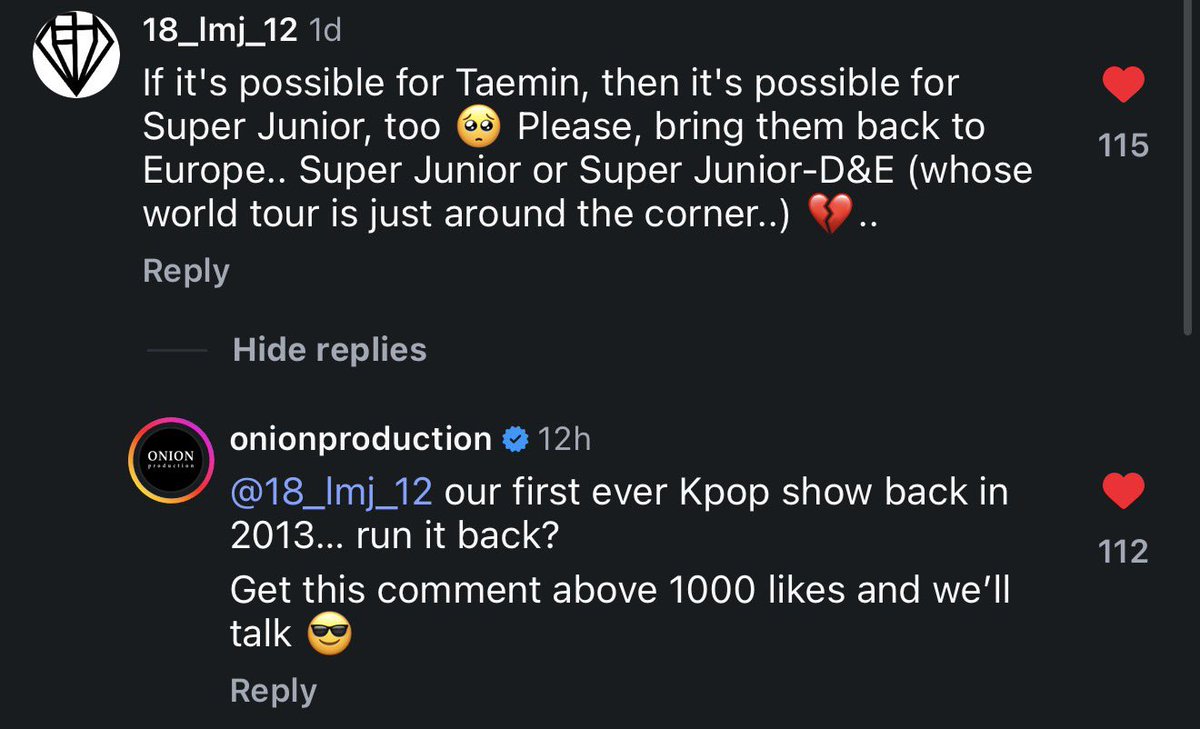 heescherryred's tweet photo. If you’re an ELF with Instagram please go and like the comments under this post! 1000 likes and maybe there’s a chance that Onion will approach the companies! 🙏🏻

We want to see SJ in Europe! Either together, solo or subunits. Please help us! 💙

https://t.co/FGz9fUEBOM https://t.co/IMkuyNeguS