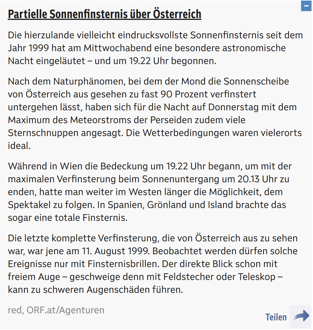 freiDenk_27's tweet photo. Also bitte! 
Auch wenn es vermuttlich an der Lage der Region lag, @ORF hat mehr versprochen! 

#Sonnenfinsternis #orf https://t.co/sjJu0oNhDV