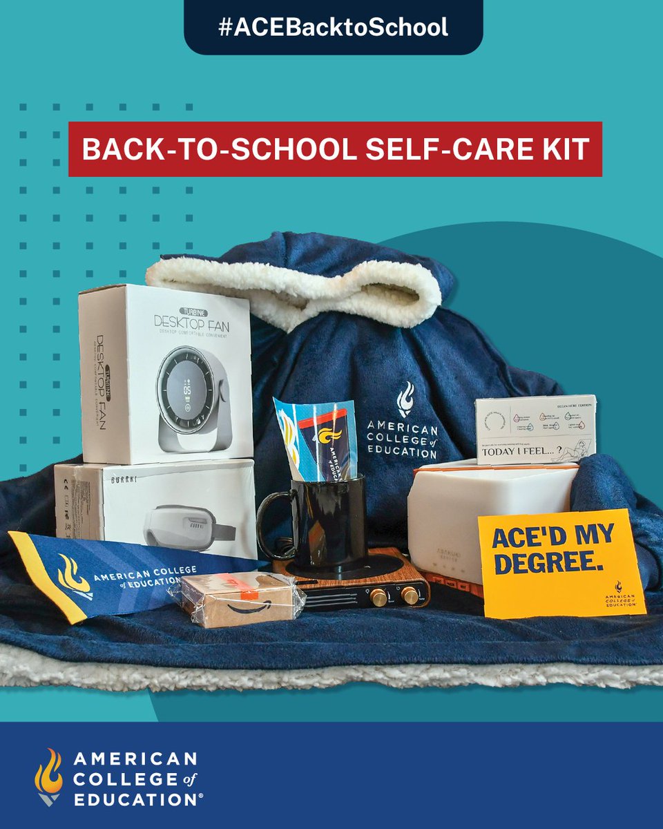 ACEedu's tweet photo. Ready, set ... self-care. ✨ Our #ACEBacktoSchool giveaway is happening!  

This year, we're celebrating the educators, students and school leaders who spend so much time pouring into others by encouraging everyone to take a little time for themselves. One lucky winner will receive our grand prize Back-to-School Self-Care Kit, featuring: 
🎁 A $100 Amazon gift card 
🌿 An essential oil diffuser kit 
☕ A coffee and candle warmer 
❄️ A portable desk fan 
😌 An eye massager 
✨ ACE wearable blanket + swag 

Are you ready to treat yourself before school starts? Click the link below to learn more!  
🔗 https://t.co/fPtxdAQ00X 

#ACEBacktoSchool #ACEStartsWithMe #ACECommunity #ACEedu #BacktoSchool #Selfcare