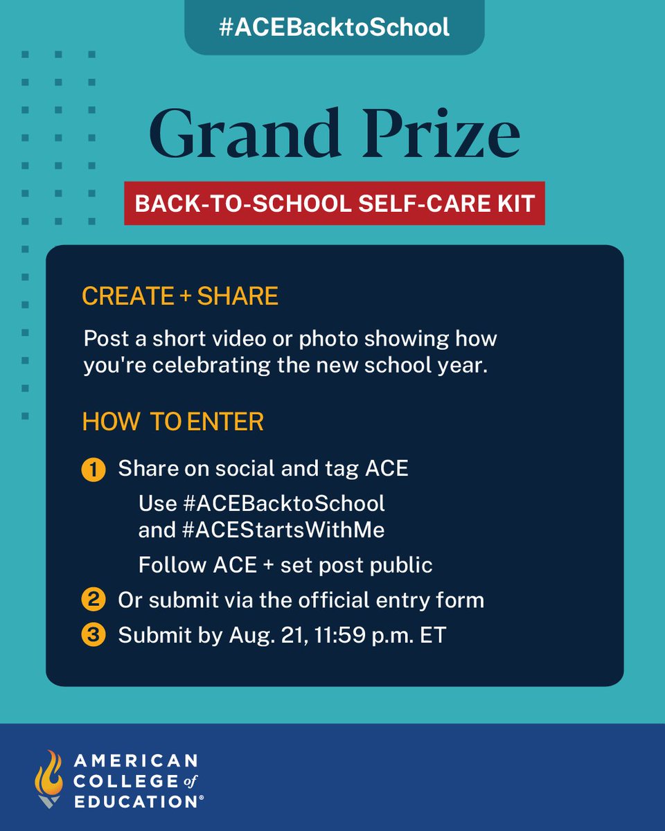 ACEedu's tweet photo. Ready, set ... self-care. ✨ Our #ACEBacktoSchool giveaway is happening!  

This year, we're celebrating the educators, students and school leaders who spend so much time pouring into others by encouraging everyone to take a little time for themselves. One lucky winner will receive our grand prize Back-to-School Self-Care Kit, featuring: 
🎁 A $100 Amazon gift card 
🌿 An essential oil diffuser kit 
☕ A coffee and candle warmer 
❄️ A portable desk fan 
😌 An eye massager 
✨ ACE wearable blanket + swag 

Are you ready to treat yourself before school starts? Click the link below to learn more!  
🔗 https://t.co/fPtxdAQ00X 

#ACEBacktoSchool #ACEStartsWithMe #ACECommunity #ACEedu #BacktoSchool #Selfcare