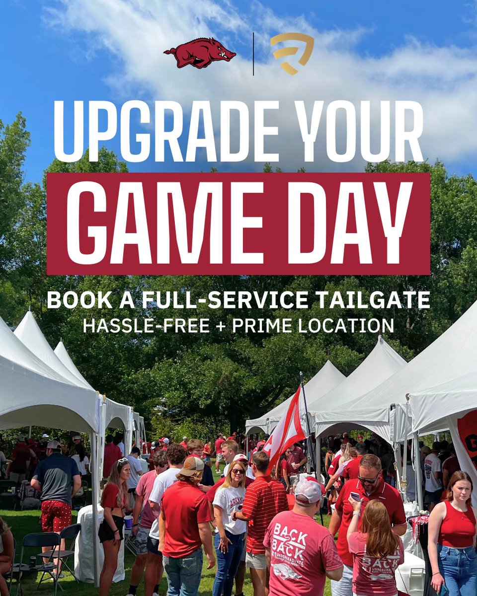 ArkRazorbacks's tweet photo. Get ready to call the Hogs & enjoy gamedays without the hassle!

REVELxp’s full-service tailgates take care of the setup, so you can focus on your friends, family & cheering on your Razorbacks!

Contact REVELxp at (479) 316-0115 or visit the link below for more information

🔗https://t.co/0aQnhBXwkt