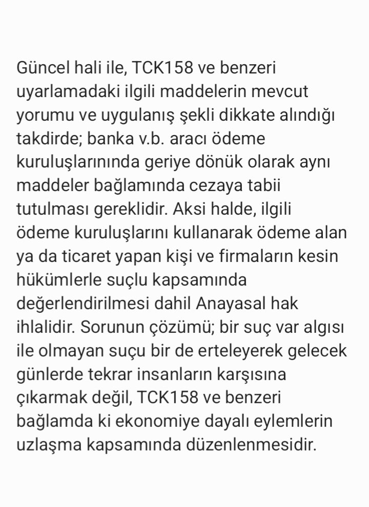 simgearyuz's tweet photo. @Emine_Gozgec16 Geçmişte ve güncel hali ile TCK' da bilişim cezalarına yönelik olarak getirilen eklemeler hiçbir çözüm sağlamamakta ve yargıya yük oluşturmaktadır. 
TCK 158, 142/2-e ve 245 maddelerinin uzlaşmaya girmesi zaruridir. Aksi, Anayasal hak ihlalidir.  #TCK158AyrımsızÇözüm #Uzlaşma https://t.co/ueaPFS5xZa