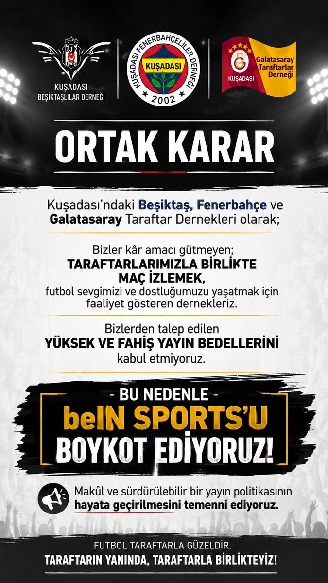 barissalbas's tweet photo. @beINSPORTS boykot
@ShowTV
#beinsports #kusadasi #galatasaray #fenerbahce #besiktas #showtv https://t.co/hd7mQ7QhZK