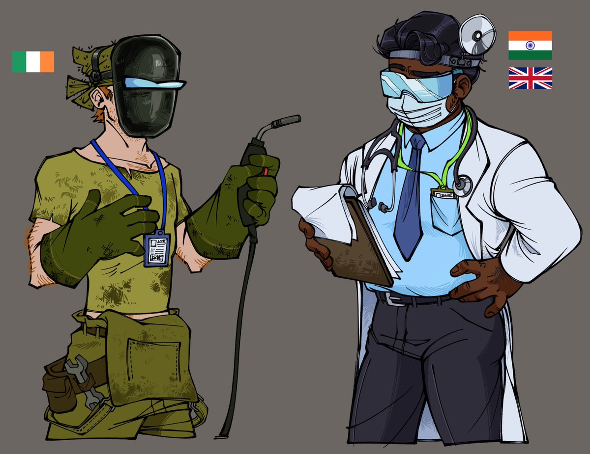 scarier_charlie's tweet photo. My human designs for Lime and Blue except that I have genuinely no idea what their faces would look like so I use any excuse at all to cover them up.

#amongus #amongusshow #blime https://t.co/QkF6unRwRq