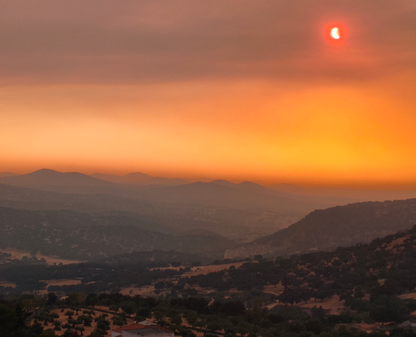 posted_news's tweet photo. #IFNiebla: El denso humo del incendio forestal descontrolado y la sombra del eclipse solar total se han fusionado sobre Huelva y Sevilla. El cielo se tiñó de rojo y oscuridad total en una estampa de ciencia ficción.
#Eclipse2026

📷@AntMaldoMor https://t.co/WHqbqw4r4z