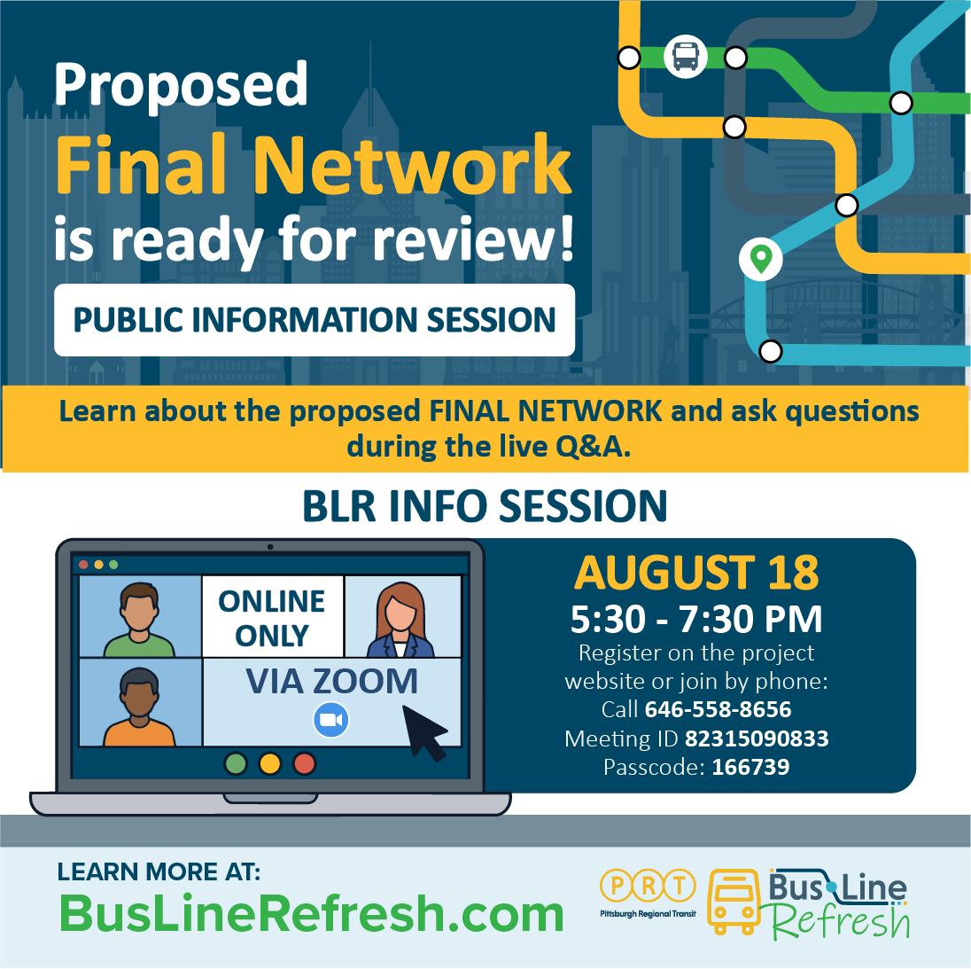 PGHtransit's tweet photo. Learn more about proposed final Bus Line Refresh network at our online information session.
August 18, 2026 – 5:30 p.m.
Learn more at https://t.co/vsLdh61SPD https://t.co/rljhrTPiaO