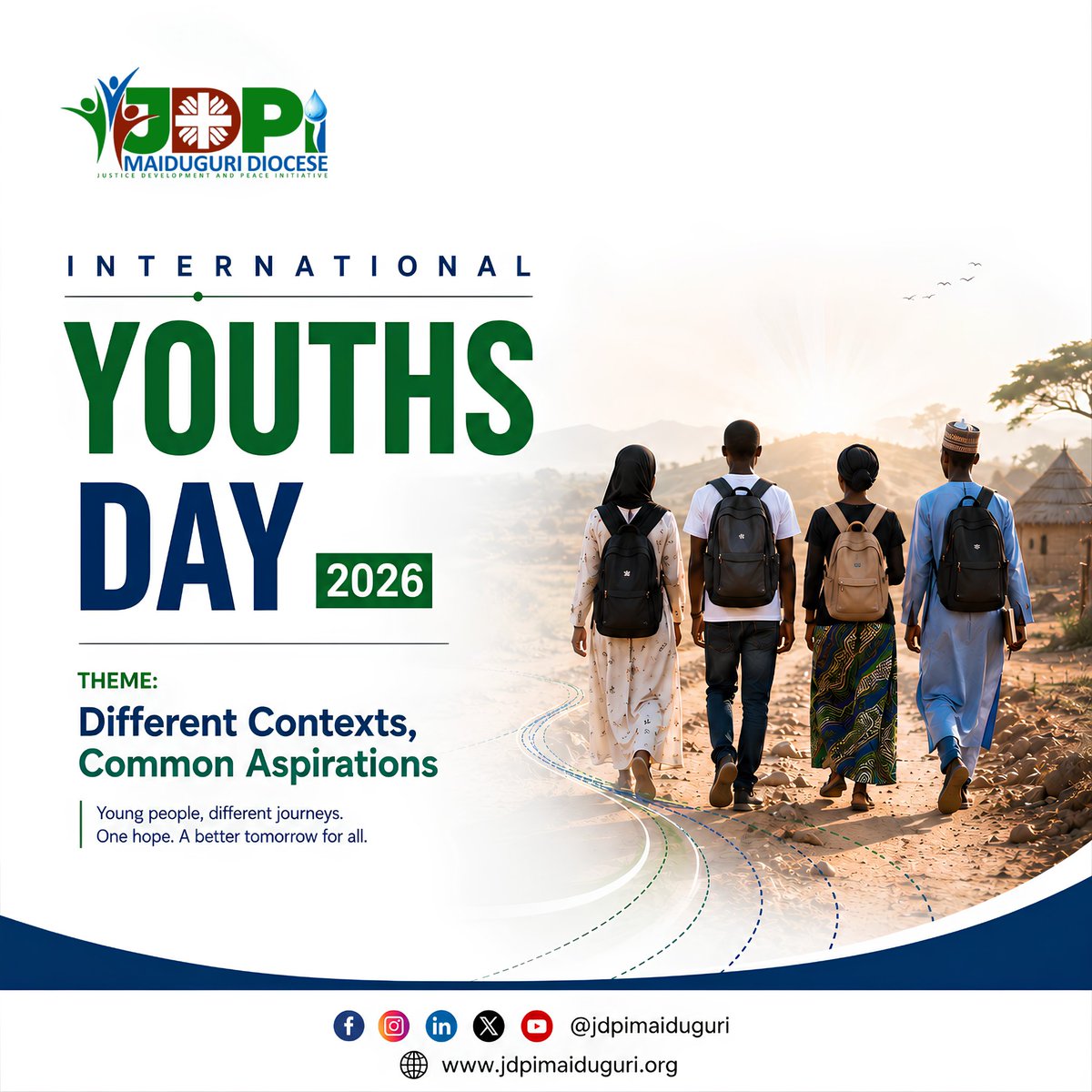 JDPIMaiduguri's tweet photo. 𝗗𝗶𝗳𝗳𝗲𝗿𝗲𝗻𝘁 𝗽𝗹𝗮𝗰𝗲𝘀. 𝗗𝗶𝗳𝗳𝗲𝗿𝗲𝗻𝘁 𝗷𝗼𝘂𝗿𝗻𝗲𝘆𝘀. 𝗦𝗮𝗺𝗲 𝗱𝗿𝗲𝗮𝗺𝘀. 

Here’s to the dreamers, the doers, and those still figuring it out.

Happy International Youths Day to all young people shaping a better tomorrow! 🎉🌍✨ https://t.co/ErMEQcHA9K