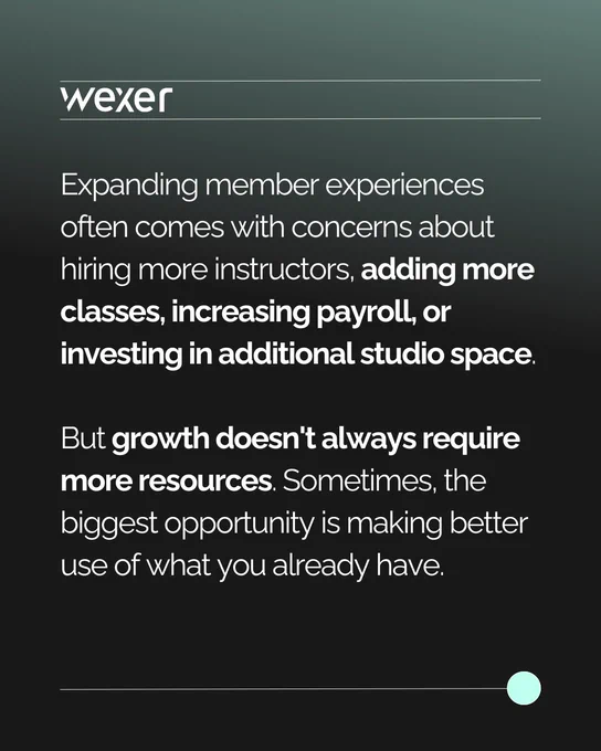 Your next growth opportunity could already be inside your facility.

Instead of adding more space, more staff or more complexity, digital fitness helps you make better use of what you already have.

✔️ Extend your class offering
✔️ Activate underused spaces
✔️ Create more opportunities for members to train
✔️ Grow without increasing operational strain

Ready to unlock the full potential of your facility? Get in touch to book a free demo.

#digitalfitness #gymoperators #fitnessbusiness #hybridfitness #memberengagement #fitnessinnovation #wexer
