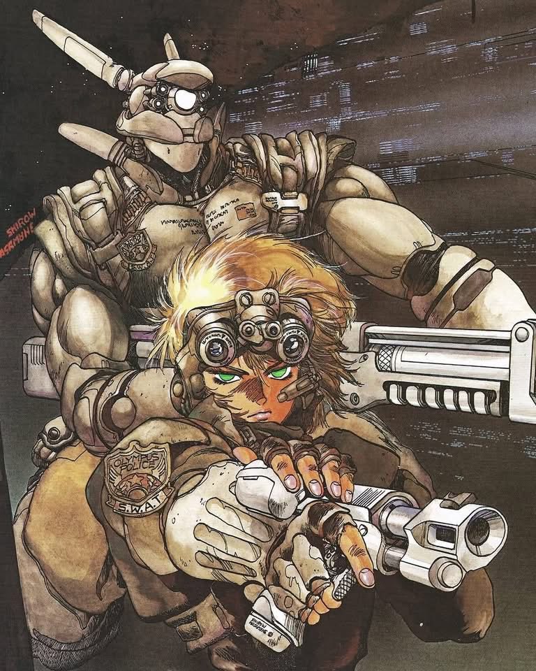 retroscifiart's tweet photo. Art by Masamune Shirow https://t.co/uhqqT63Mey