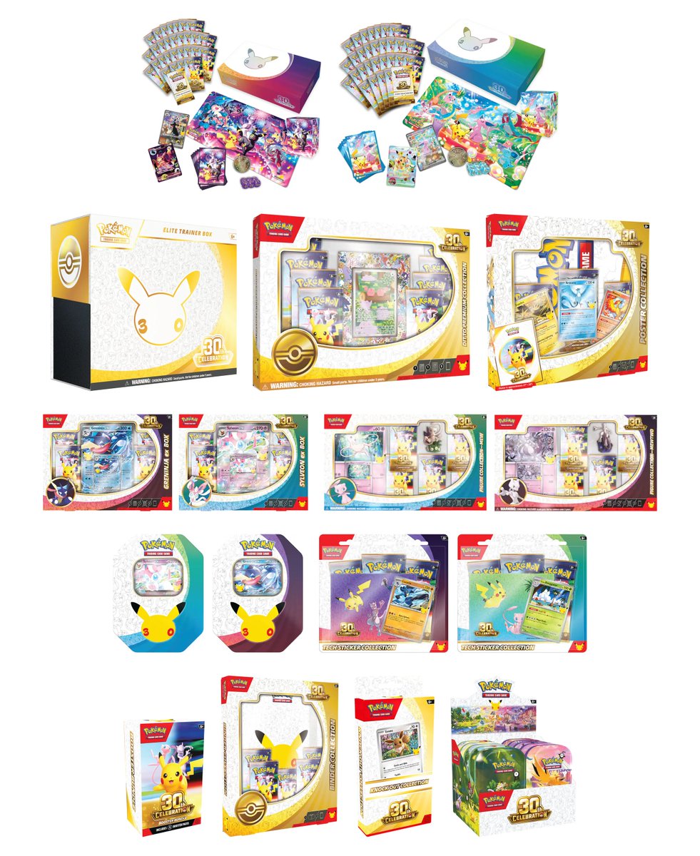 PokemonDealsTCG's tweet photo. Pokemon TCG Drops Expected Today at Walmart 6PM PT / 9PM ET

We will post when products are confirmed - for reference and easy access, Early Links for 30th Celebration + Previous Weeks of Walmart Drops:

30th Celebration Early Links:
Elite Trainer Box
https://t.co/bQirLBq5Sr
Ditto Premium Collection
https://t.co/q3r4HfRWFi
30th Anniversary Booster Bundle
https://t.co/1PF8fjN4Cy
30th Celebration Poster Collection
https://t.co/viYtI3iBc1
30th Celebration Binder Collection
https://t.co/sbDc7QfswZ
30th Celebration Knock Out Collection
https://t.co/cJrMep9UJN
30th Celebration Mini Tin Display
https://t.co/LcJdg5XWaK
Battle Deck (Zeraora Promo)
https://t.co/rZNa97bok7
Battle Deck (Victini Promo)
https://t.co/ppUdM11lT7
Figure Collection (Mew)
https://t.co/sxHEFk3gMv
Figure Collection (Mewtwo)
https://t.co/oaGpC0hWdI
Sylveon EX Tin
https://t.co/gIMgo71jUY
Greninja EX Tin
https://t.co/YMz0Lbv8GB
Sylveon EX Box
https://t.co/J9NWMcM66C
Greninja EX Box
https://t.co/71uaZUooSa
Tech Sticker (Lucario)
https://t.co/SL3xLhPmCo
Tech Sticker (Alolan Exeggutor)
https://t.co/RjaCFx5zqy
30th Celebration Ultra Premium Collection (Day)
https://t.co/LzqlCsQyUv
30th Celebration UPC (Night)
https://t.co/HGotuR3K3W

Last Week's Walmart Drops:
First Partner Illustration Collection Series 3
https://t.co/nFd4cmrqnD
First Partner Illustration Box Series 2
https://t.co/ZUWtr9xKRz
Destined Rivals ETB
https://t.co/Lz5lJemwcQ
Pitch Black Booster Bundle
https://t.co/YHJtmaWCeP
Charizard EX Special Collection
https://t.co/HchaVz1tqM

Walmart Drops 2 Weeks Ago:
Wave 1 Drops -
Destined Rivals ETB
https://t.co/Lz5lJemwcQ
Chaos Rising Bundle
https://t.co/EYt02Mpw24
Charizard EX Special Collection
https://t.co/HchaVz1tqM
Wave 2 Drops -
Ascended Heroes Booster Bundle 2-Pack
https://t.co/ruwwbOXrBa
Ascended Heroes EX Box
https://t.co/GmPJ6BumJ6
Prismatic Evolutions ETB
https://t.co/U6yz3134dj
Ascended Heroes Pin Collection
https://t.co/J4hUk54N4W
Ascended Heroes Booster Bundle 
https://t.co/fcFYWoPbIo
Pokemon Day 2026 Box
https://t.co/B6Ot6JdBet
Prismatic Evolutions Poster Collection
https://t.co/YpmTVrG8OR
Lumiose Mini Tin Display
https://t.co/IZ7TIu0quH

Other Previous High Demand Restock Links:
Prismatic Evolutions Super Premium Collection
https://t.co/VgvhQIQthf
Ascended Heroes Mini Tin Display
https://t.co/z0X8vMb3Dr
Prismatic Evolutions Mini Tin Display
https://t.co/IhJiBIfT5u
First Partner Illustration Box Series 1
https://t.co/HJjh69OUeD
First Partner Illustration Box Series 2
https://t.co/ZUWtr9xKRz
First Partner Illustration Collection Series 3
https://t.co/nFd4cmrqnD
Ascended Bundle 2-Pack
https://t.co/XQzO90GWLV
Ascended Heroes ETB
https://t.co/N6vpnwaFZH
Phantasmal Flames ETB
https://t.co/cScegb4dyX
Phantasmal Flames Booster Bundle
https://t.co/o30cH4hqRc
Ascended Heroes Poster Collection
https://t.co/oWFGP9ucmW
Ascended 2-Pack Blister 12ct
https://t.co/hXkZvsdQTS

Typically Walmart Drops begin at 6PM PT / 9PM ET. When live, click / refresh links to join the queue. You can queue for multiple different items at the same time, if interested.

Note: Prices update when products are in stock Sold and Shipped by Walmart.

We will alert when Pokemon TCG drops are confirmed! Save this post and follow for more updates⚡️

#Pokemon #PokemonTCG #AD
