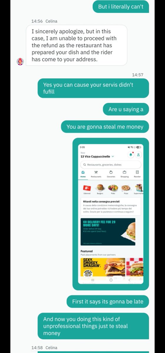 1majkk's tweet photo. @Deliveroo This is how deliveroo treat their costumers by taking bussines side without any proof https://t.co/3IL0LqLf9i