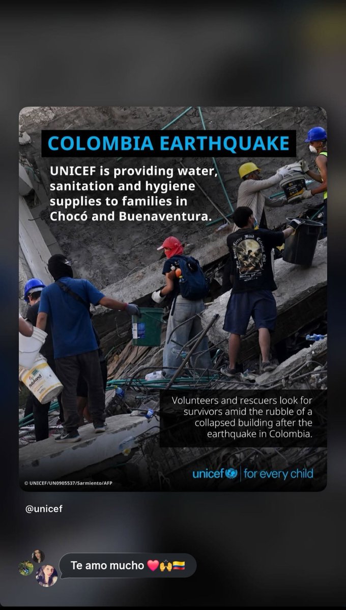 ZaynSquadBrasil's tweet photo. Zayn via Instagram divulgando que a UNICEF está providenciando água e suplementos de saneamento e higiene para famílias afetadas pelo terremoto na Colômbia ❤️‍🩹 https://t.co/Z7NsUUF9nq
