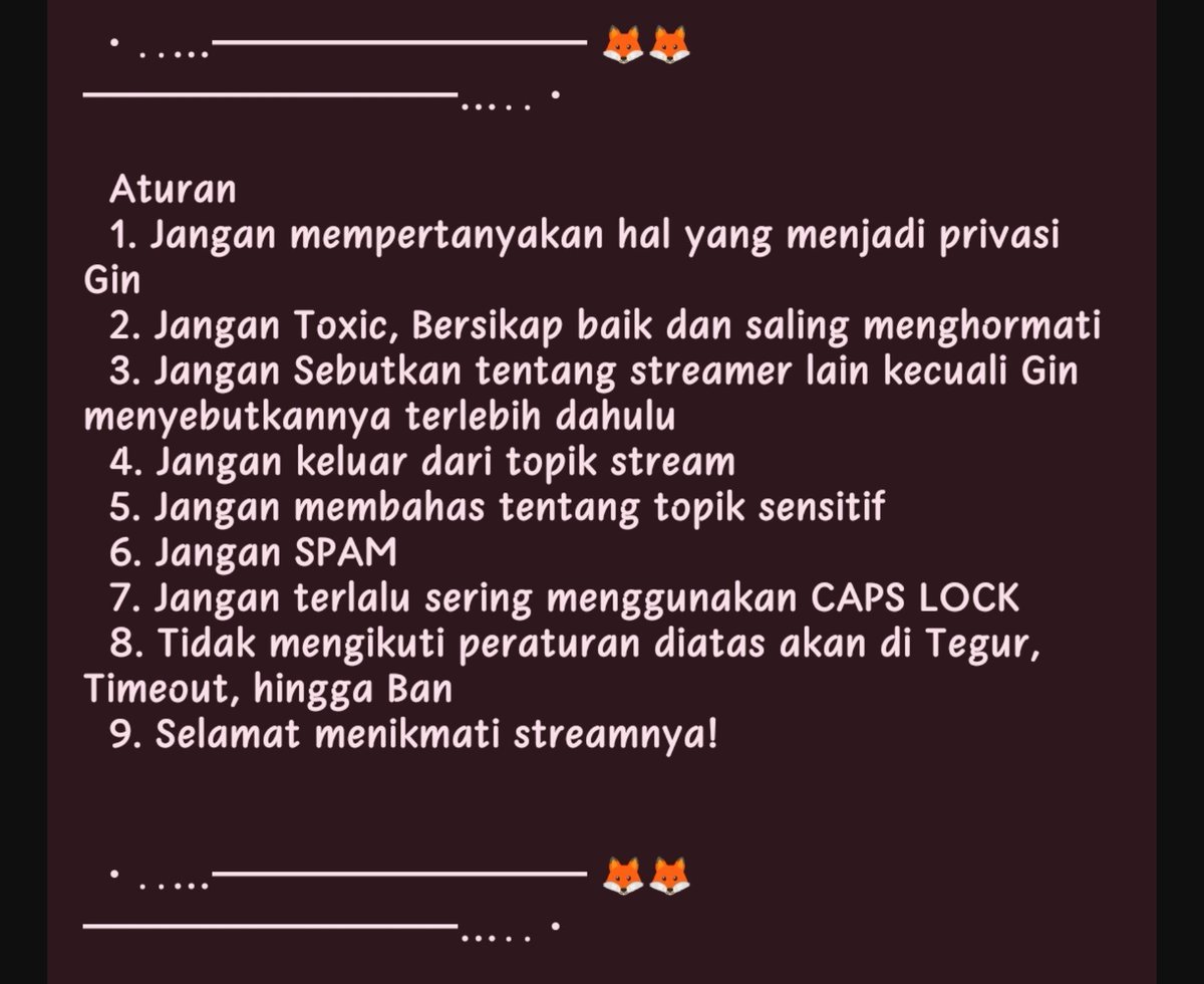 _gingguklover's tweet photo. mw mengingatkan hehe. perlu diperhatikan rules di stream rubah kesayangan kita ya, guys. jangan sampai ganggu kenyamanan blio dan customers semuanya. kl ada yg aneh-aneh—abaikan, gausah latah apalagi sampe spam di livechat. yuk, kita sambut blio dengan baik malam ini 🧡🥺 https://t.co/cYT2qouX7S