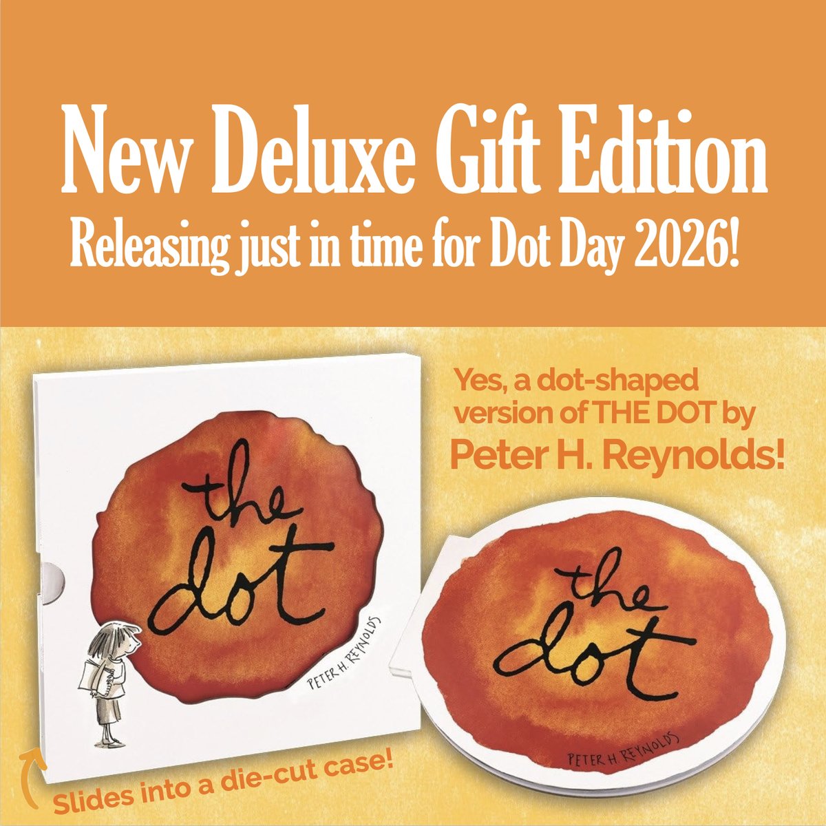 FableVision's tweet photo. Looks like @Candlewick Press finally got a-round to creating this cool, dot-shaped collector's edition of THE DOT by @peterhreynolds! Pre-order signed, first edition copies: https://t.co/lVaiqveOuT https://t.co/cQ8zecFwnH