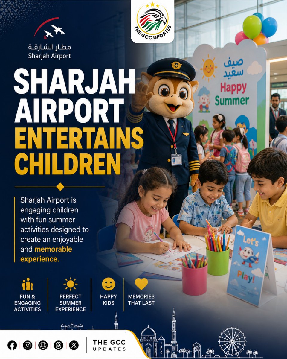 TheGCCUpdates's tweet photo. Sharjah Airport is entertaining children with fun summer activities, creating an enjoyable and memorable experience for young travellers.
Follow @The GCC Updates for the latest updates 
#Sharjah #SharjahAirport #UAE #SummerActivities #TheGCCUpdates https://t.co/sC5rd9m6Fz