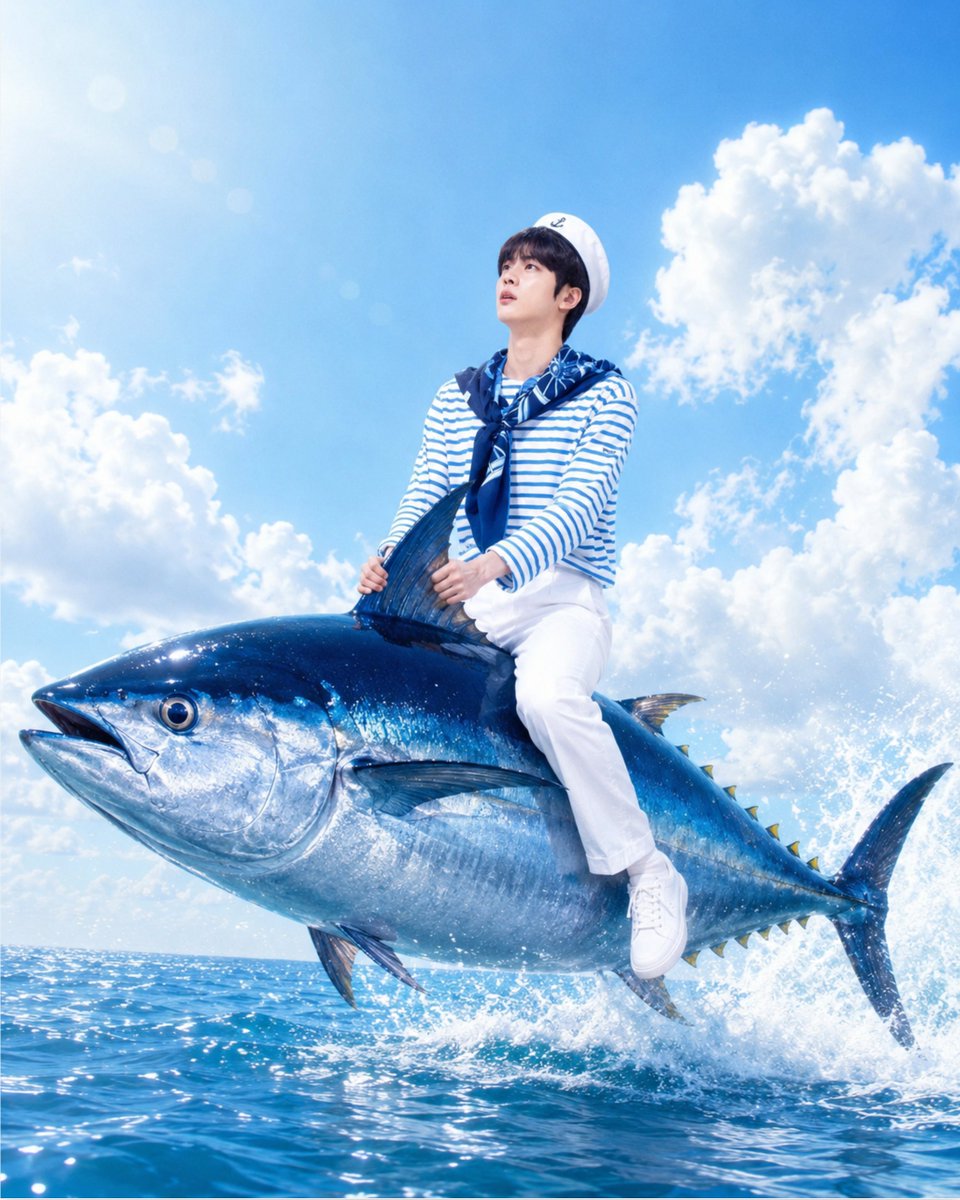 ArmyDew7's tweet photo. 마린룩 모자도 씌워보기💜 #바다단백질 #블루프로틴 #동원참치 #BLUEPROTEIN #DONGWONTUNA #btsjin https://t.co/XnWKO6K5Jo