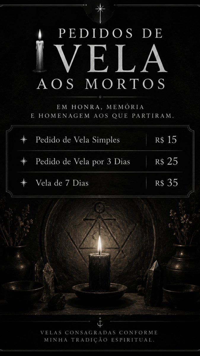 vampseito's tweet photo. PEDIDO DE VELA AOS MORTOS

Trabalho magicko voltado à realização de pedidos aos mortos, através do acendimento de vela com intenção, respeito e propósito definido.

Atendimento personalizado conforme a intenção apresentada.

Faça seu pedido pelo link:
https://t.co/SaaL9yAJ8t https://t.co/D5VhvOKh3F