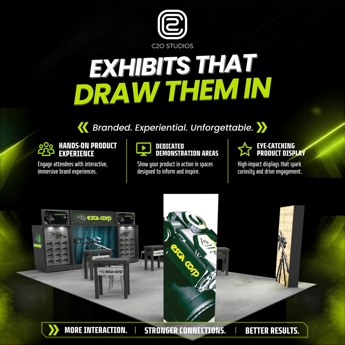 C2OStudios's tweet photo. Exhibits that draw your target market in have:
Hands-On Product Experience
Dedicated Demonstration Areas
Eye-Catching Product Display

Let's design your next #TradeshowBooth to be #branded, #experiential and #unforgettable.
https://t.co/neW3JmFhFw https://t.co/OsjA1UUV5N