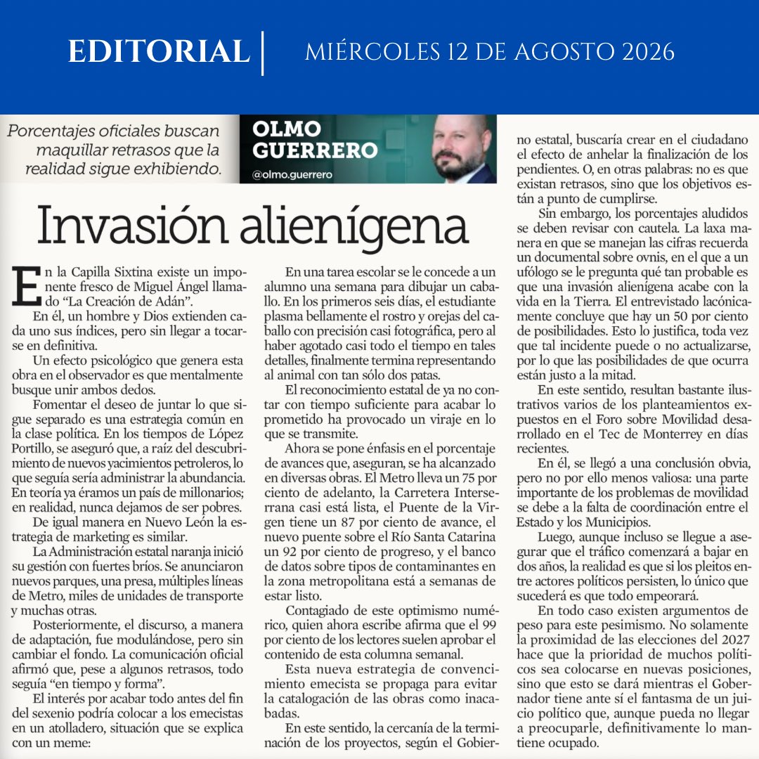 olmo_guerrero's tweet photo. 👽 ¿Qué tienen que ver los extraterrestres con las obras de Nuevo León?

Que un porcentaje puede sonar mucho más preciso de lo que realmente explica.

75%, 87%, 92%…

La pregunta es:

¿Avance de qué y medido cómo?

Porque decir “90%” genera una percepción inmediata: ya casi está https://t.co/qZ94PNrBmU