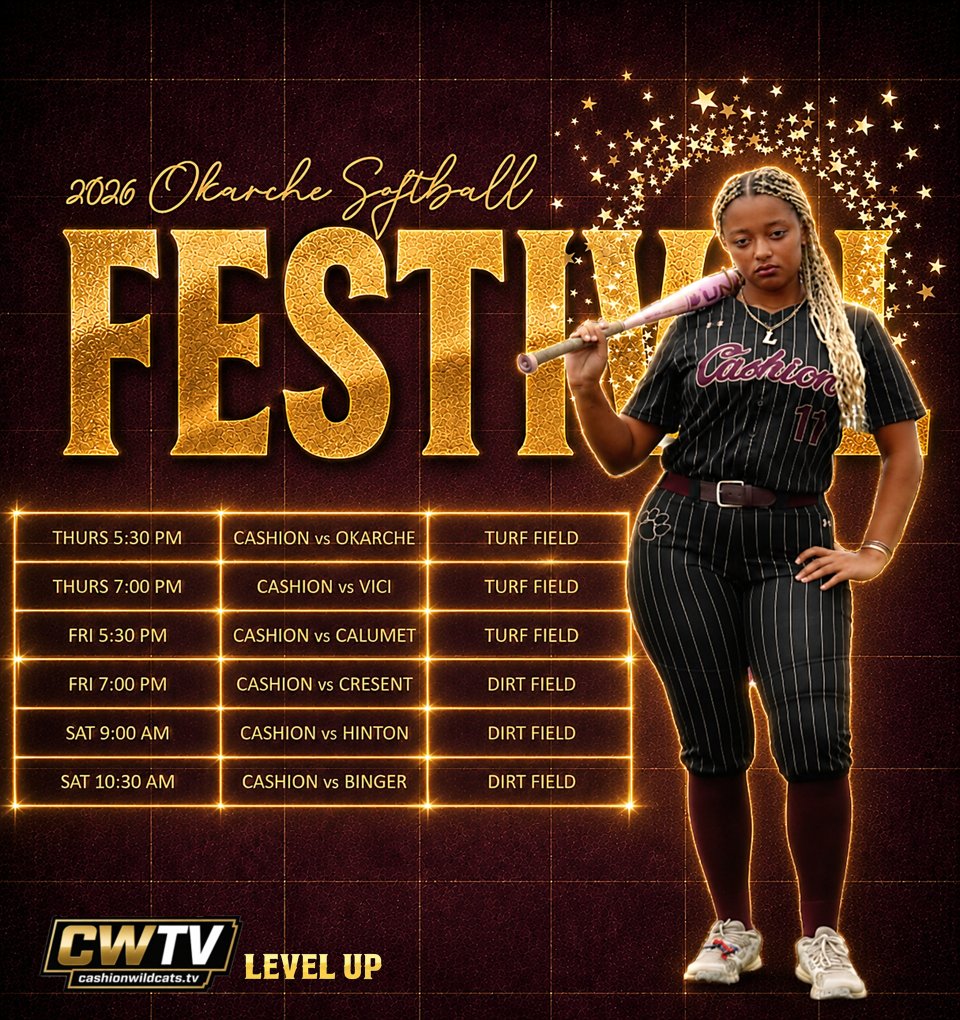 TvCashion's tweet photo. FESTIVAL TIME FOR SOFTBALLERS
Girls head to Okarche for 6 games over 3 days.  Gonna be good!  #levelup CWTV | https://t.co/llz0ZTIbO9 https://t.co/APy8YqRzrM