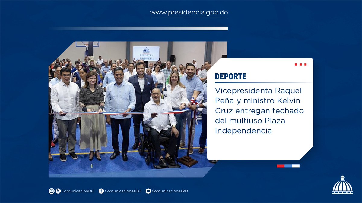 Comunicaciondo's tweet photo. La vicepresidenta @RaquelPenaVice y el ministro de Deportes, @KelvinCruzRD, entregaron el techado del multiuso Plaza Independencia, rehabilitado con una inversión superior a RD 48.9 millones.

Más información 👉🏼 https://t.co/VK4xaqtwdb

#Deporte #ComunicacionesDO https://t.co/jaJfH1jmPr