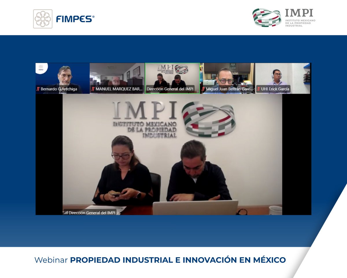 fimpes's tweet photo. Más de 120 autoridades de nuestras instituciones afiliadas participaron ayer en el webinar “Propiedad Industrial e Innovación en México”, impartido por el Dr. Vidal Llerenas, titular del IMPI, y la Mtra. Guadalupe Itzi-Guari Hurtado, Directora General Adjunta de Servicios de Apoyo del IMPI. Las autoridades dieron a conocer las acciones del instituto en materia de capacitación y vinculación para acercar la propiedad industrial al sector académico.

FIMPES reconoce la importancia de seguir impulsando la investigación y la innovación, así como de fortalecer el vínculo con la propiedad intelectual. El IMPI también extendió la invitación a nuestras afiliadas para participar en el InnovaFest Querétaro 2026, un espacio estratégico diseñado para articular e integrar a empresas y emprendedores con el ecosistema de innovación.

#Innovación #Investigación #Patentes #EducaciónSuperior