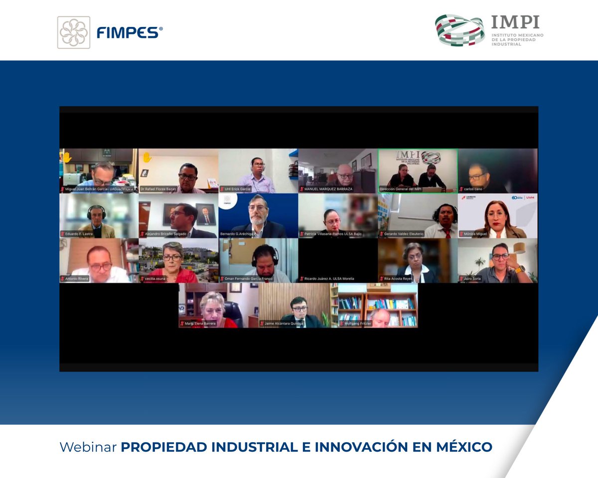 fimpes's tweet photo. Más de 120 autoridades de nuestras instituciones afiliadas participaron ayer en el webinar “Propiedad Industrial e Innovación en México”, impartido por el Dr. Vidal Llerenas, titular del IMPI, y la Mtra. Guadalupe Itzi-Guari Hurtado, Directora General Adjunta de Servicios de Apoyo del IMPI. Las autoridades dieron a conocer las acciones del instituto en materia de capacitación y vinculación para acercar la propiedad industrial al sector académico.

FIMPES reconoce la importancia de seguir impulsando la investigación y la innovación, así como de fortalecer el vínculo con la propiedad intelectual. El IMPI también extendió la invitación a nuestras afiliadas para participar en el InnovaFest Querétaro 2026, un espacio estratégico diseñado para articular e integrar a empresas y emprendedores con el ecosistema de innovación.

#Innovación #Investigación #Patentes #EducaciónSuperior