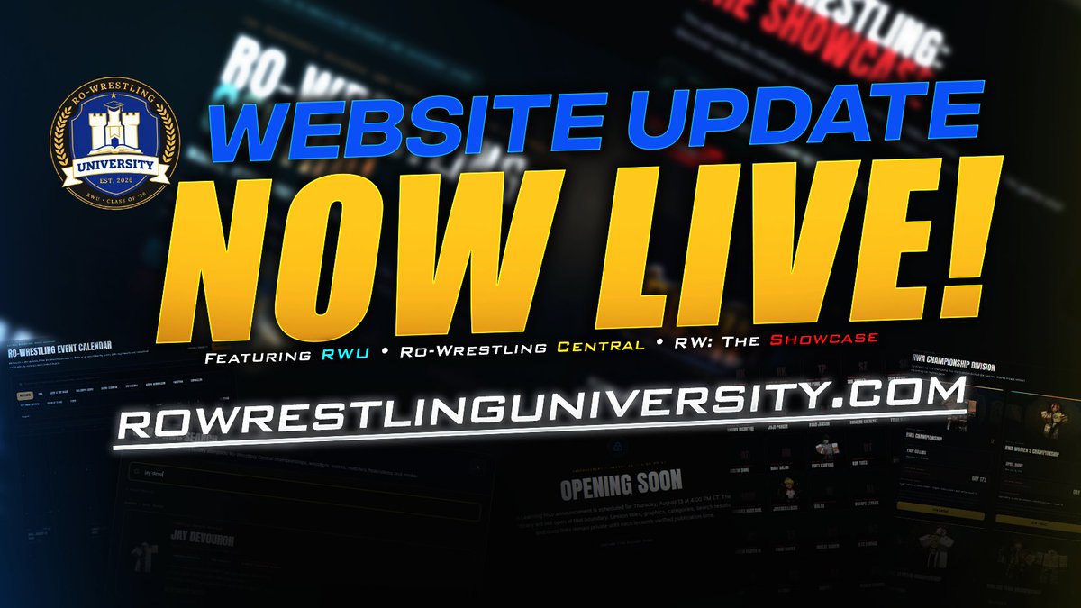 RWUniversity_'s tweet photo. The new RWU site update is LIVE. 🎓

RWU now expands beyond just the University side with the addition of Ro-Wrestling Central &amp; Showcase, alongside major archive, profile, and history upgrades.

This is one of the biggest updates we’ve dropped so far!

https://t.co/aX2qQoszja https://t.co/zTqm5ImR4I