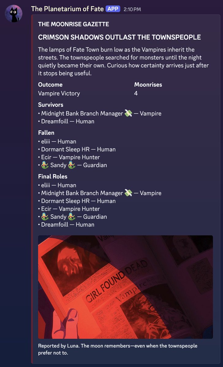 woniemilktea's tweet photo. Created the Vampire Hunt bot in ENVERSE and won as the vampire. Thank you humans, you were tasty 🤭🔥
Join us for the next vampire hunt 🧛🏻
🌕 https://t.co/uJdYbryAJM
#ENHYPEN #ENVERSE #VampireHunt