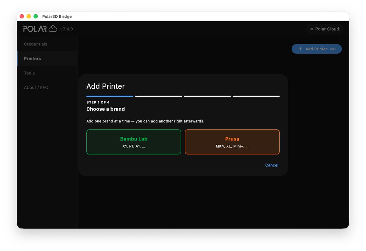 Polar3D's tweet photo. The Polar3D Bridge is our Mac/Linux/Windows app that connects Bambu Lab and Prusa printers on your network.

If you have some of each, it'll manage the connection for both (within that one app) and then you access the printers right from https://t.co/T753AqoYha or your app. https://t.co/UH4nYIJAIG