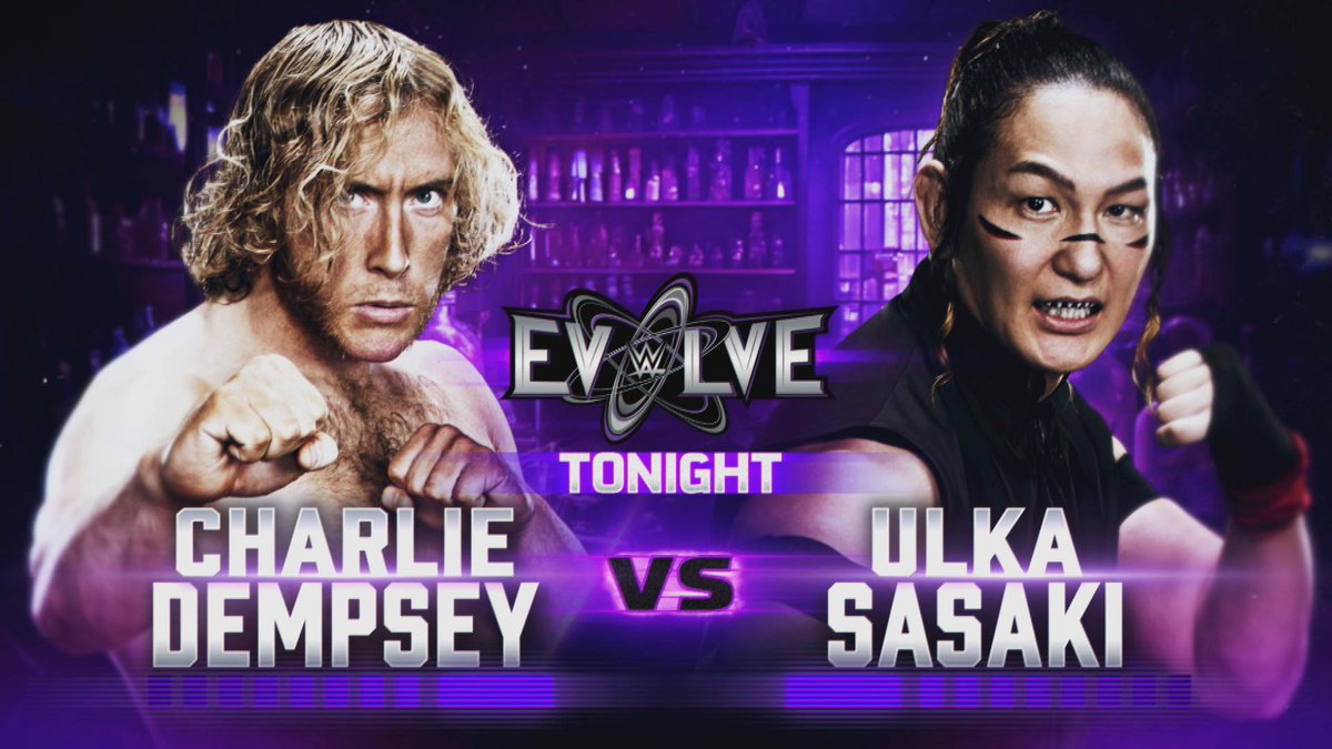WWE's tweet photo. Charlie Dempsey battles Ulka Sasaki TONIGHT on #WWEEvolve! 🙌

Tune into #WWEEvolve tonight at 8 ET/5 PT only on @Tubi!

WATCH HERE: https://t.co/40fGcQgmBT https://t.co/BwEIRIAs7P