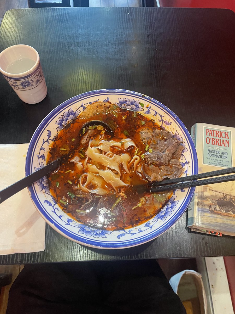 our_decay's tweet photo. Never let wearing a white t-shirt stop you from eating spicy Lanzhou style beef noodles for lunch https://t.co/sP07cPv3xt