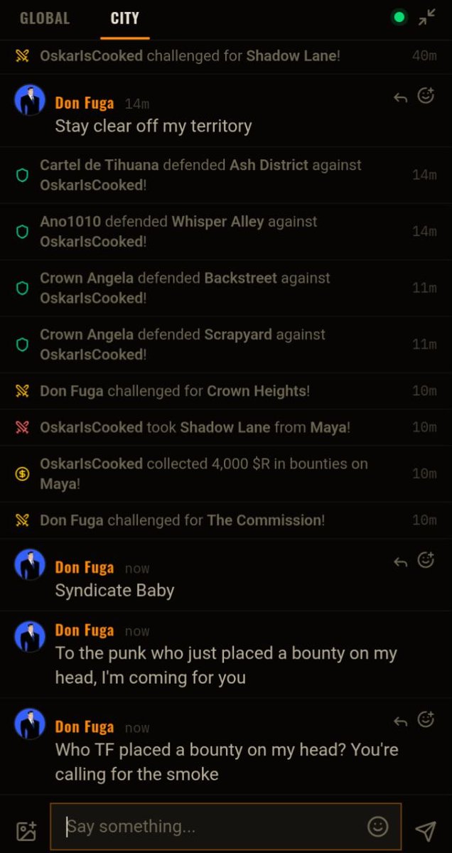 fugaclips's tweet photo. The mafias just placed a 4000$R bounty on my head! They're messing with the wrong person. 

On my return, I laid siege and took over two new territories, Broker's Row and Lookout Point, after losing Bleach Row yesterday. 

They're calling for the heat, and I'm gonna give it to them."