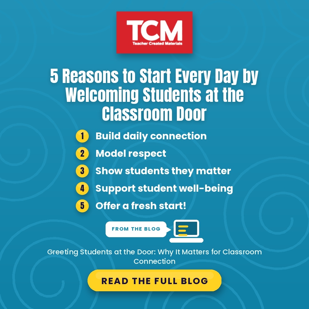tcmpub's tweet photo. Can welcoming your students at the door transform your classroom culture? Absolutely! 🚪💛 

Here's why, plus practical tips: https://t.co/8BJA3lm86E https://t.co/rUjcHg4quj