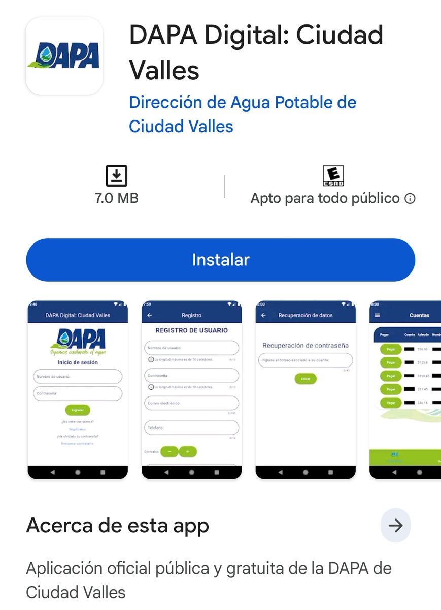 emsavalles1's tweet photo. ✅ Ya puedes pagar tu recibo de agua en:
📲 DAPA DIGITAL: Ciudad Valles
🟢 Descarga en Play Store:
https://t.co/W90xuQxtjZ...
⚠️ Solo para telefonía Android https://t.co/Jo6cMDD3ep