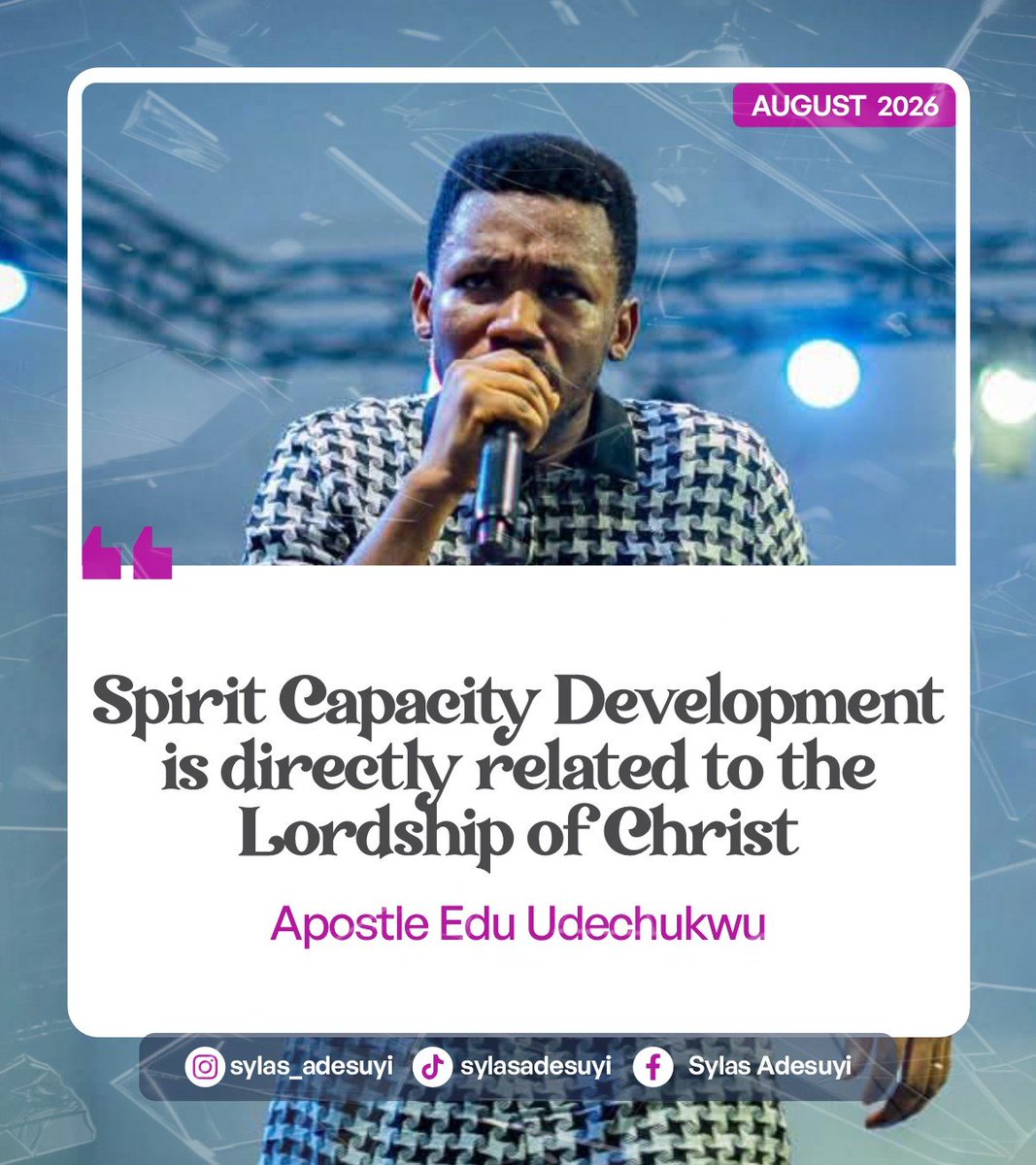 SYLAS_ADESUYI's tweet photo. Spiritual Capacity Is Built Under Lordship.

Your spiritual capacity is directly connected to the degree to which Christ is truly Lord over your life.
The more you surrender, the more He can entrust to you.
The deeper your obedience, the greater your capacity to carry His purpose https://t.co/00B56AeyqW