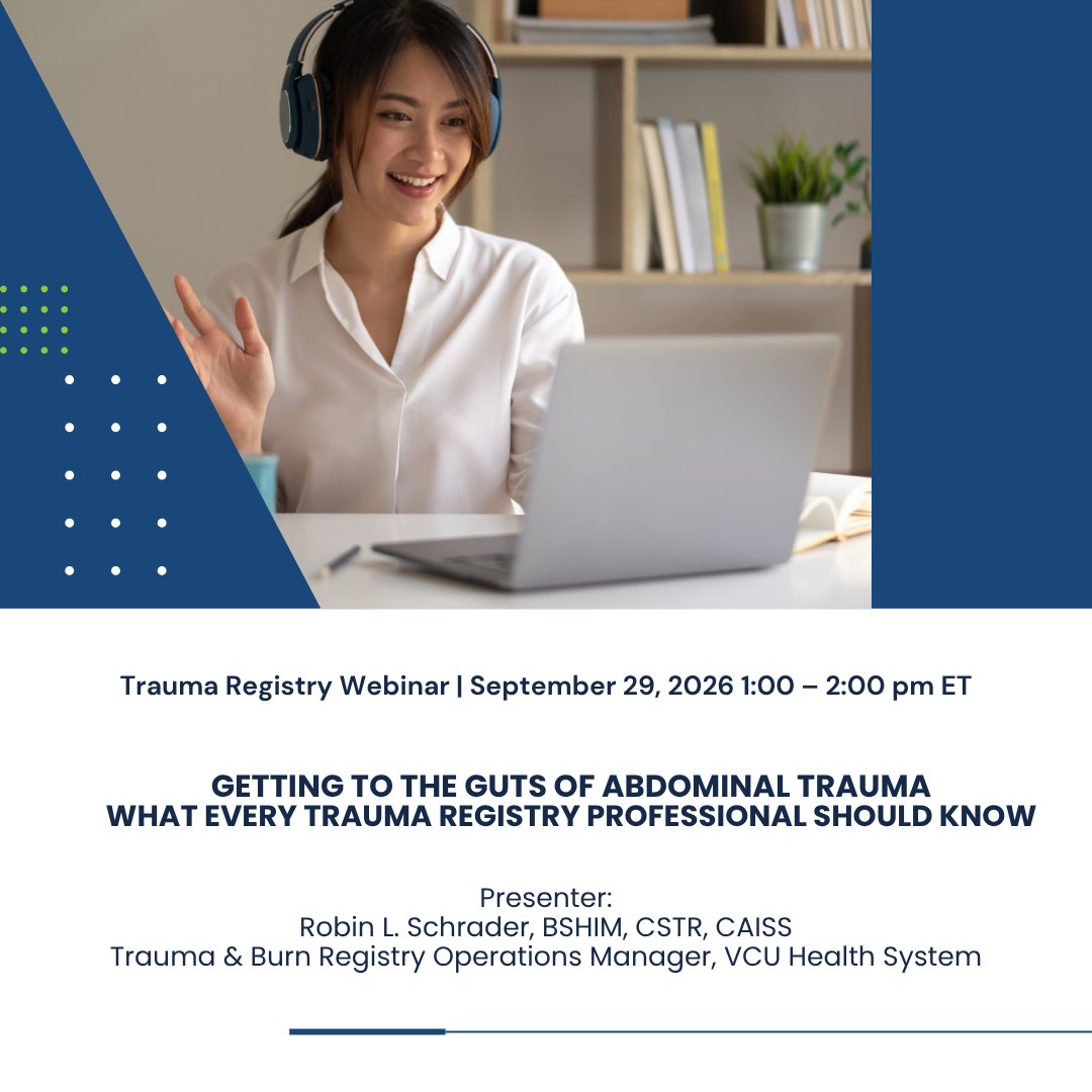 ATSTrauma's tweet photo. Join ATS for our upcoming Trauma Registry Webinar!

Get to the guts of abdominal trauma and learn key insights on injury patterns, documentation, treatment, and coding.

September 29 | 1:00–2:00 PM ET

FREE for ATS Members | $25 for Non-Members

Register today!

#AmericanTraumaSociety #TraumaRegistry #TraumaEducation #AbdominalTrauma