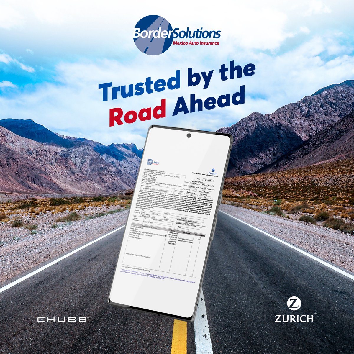 BorderSolutions's tweet photo. The destination matters. So does who backs your drive.

BorderSolutions offers Mexico Auto Insurance from trusted providers like Chubb & Zurich, so you can cross with confidence.

Quote at https://t.co/z9wEMw4gOr

#TrustedCoverage #Chubb #Zurich #MexicoAutoInsurance #BorderSolutions