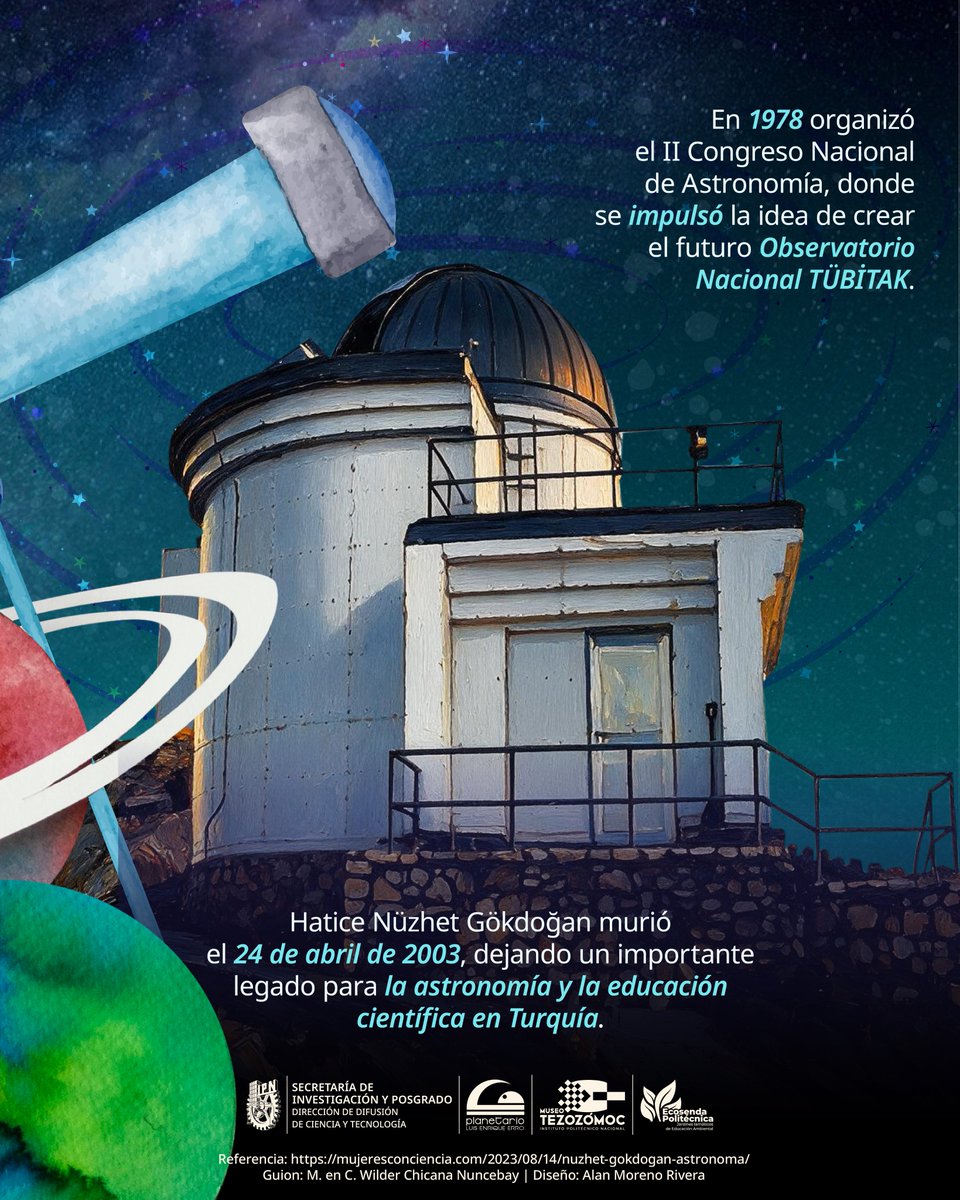 PLEE_IPNoficial's tweet photo. 🌟 Hoy recordamos a Hatice Nüzhet Gökdoğan, pionera de la astronomía y primera astrónoma de la República de Turquía.
👇 Descubre más en nuestra efeméride.
#IPN #PLEE #Astronomía #Efeméride https://t.co/F6wBW5AnBk