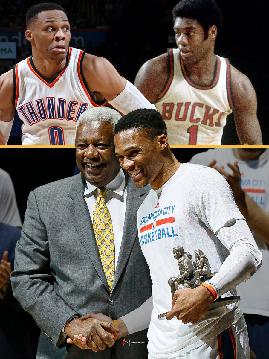 oldskoolbballx's tweet photo. Remember when Oscar Robertson and Russell Westbrook shared the court together. 

In 2017, Oscar rooted for Russ to break his triple-double records and win MVP. 

Russ passed his 181 career mark in 2021. 

Now Westbrook is retired, ending a run that rewrote NBA history. https://t.co/NOeulywPrC