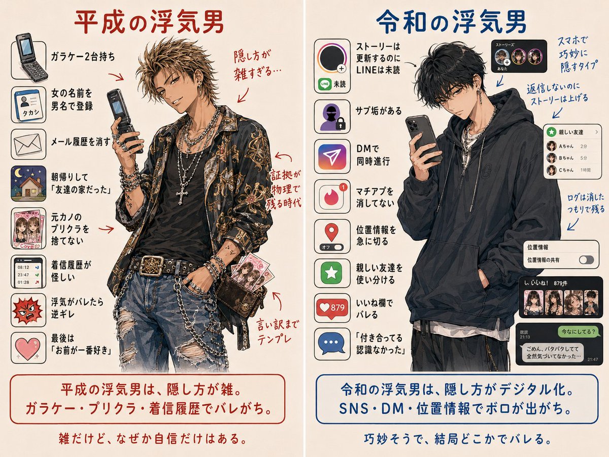 neouma7's tweet photo. 20年で、こんなに変わった...。
ガラケーで隠す平成、SNSで隠す令和。

←平成　　　　　　　　　令和→ https://t.co/omtAOzsUam
