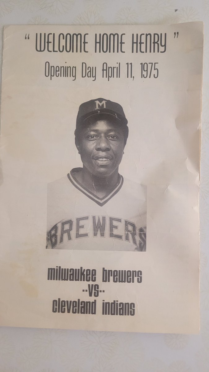 rcbeamer's tweet photo. @Super70sSports Opening Day, '75. Welcome home, Henry Aaron to Milwaukee County Stadium. I waited 45 mins. after the game for a possible autograph.  He must've ducked out a different exit. My cousin &amp; I were PIS*ED. https://t.co/stTh4dmWit