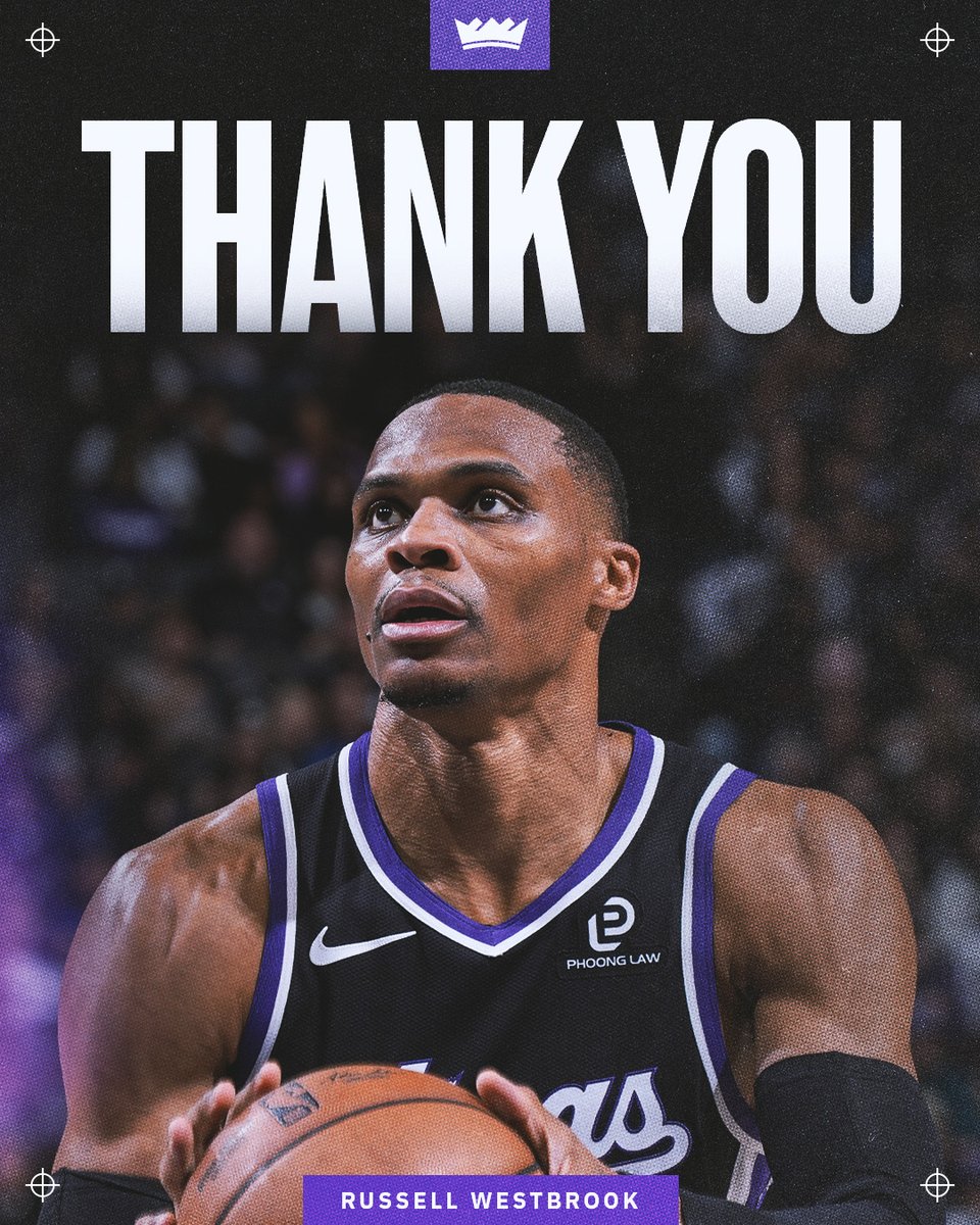 SacramentoKings's tweet photo. Grateful Sacramento was part of an unforgettable career. Congratulations on 18 incredible seasons. Enjoy retirement, Brodie 💜 @russwest44 https://t.co/l66Qo1k7Nx